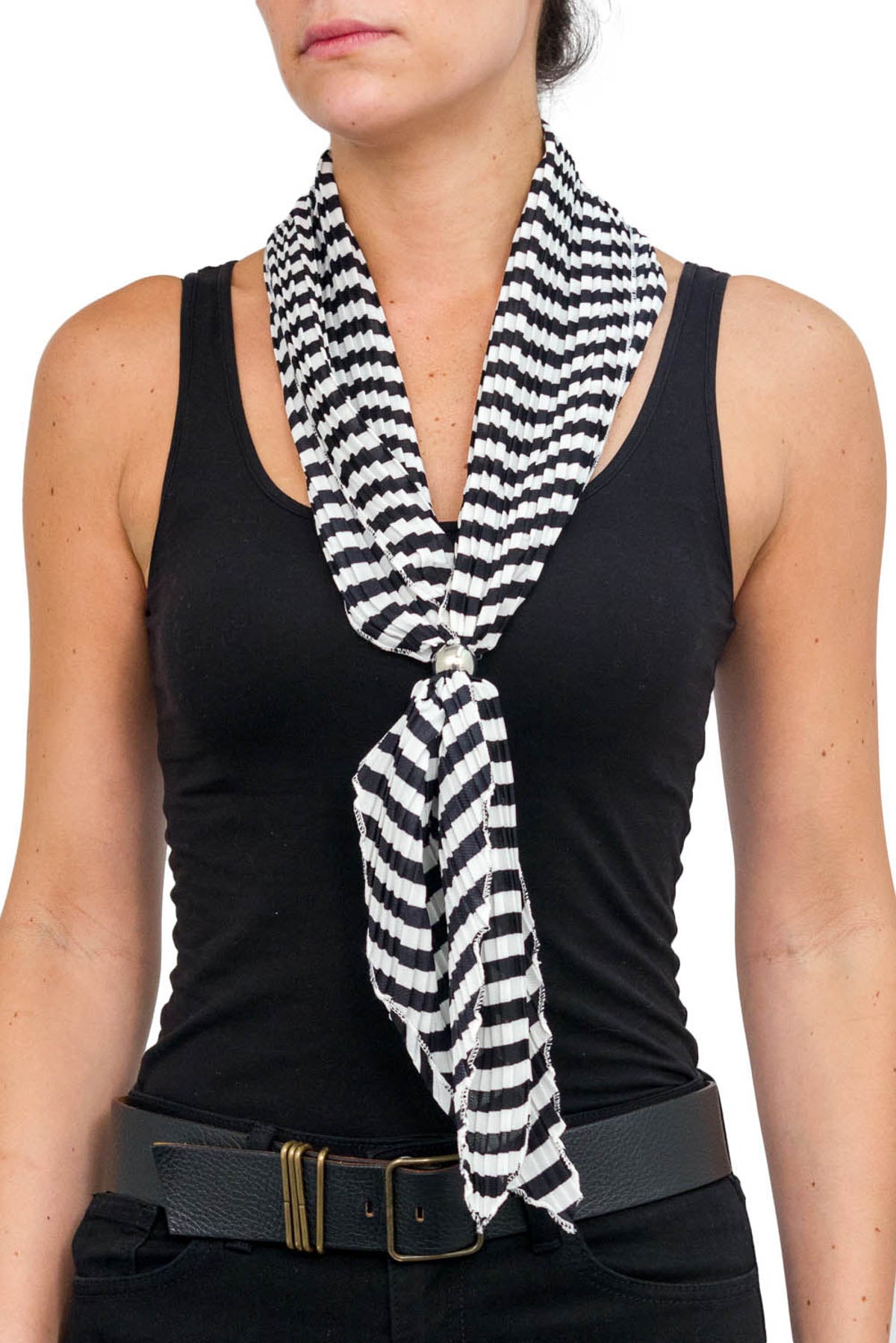 Prezzo Women's Striped Pleated Scarf With Ring